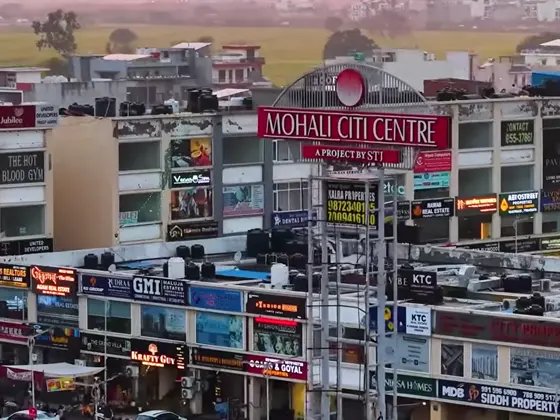 Mohali Citi Centre shopfronts and parking seen from above